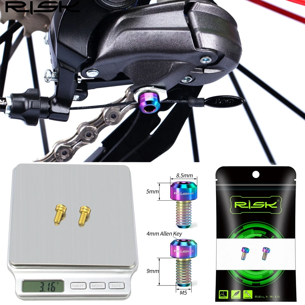 

RISK 2PCS M5x9mm Titanium Alloy Bicycle Derailleur Wire Fixation Bolts for MTB Mountain Bike Inner Cable Line Press Fixed Bolts
