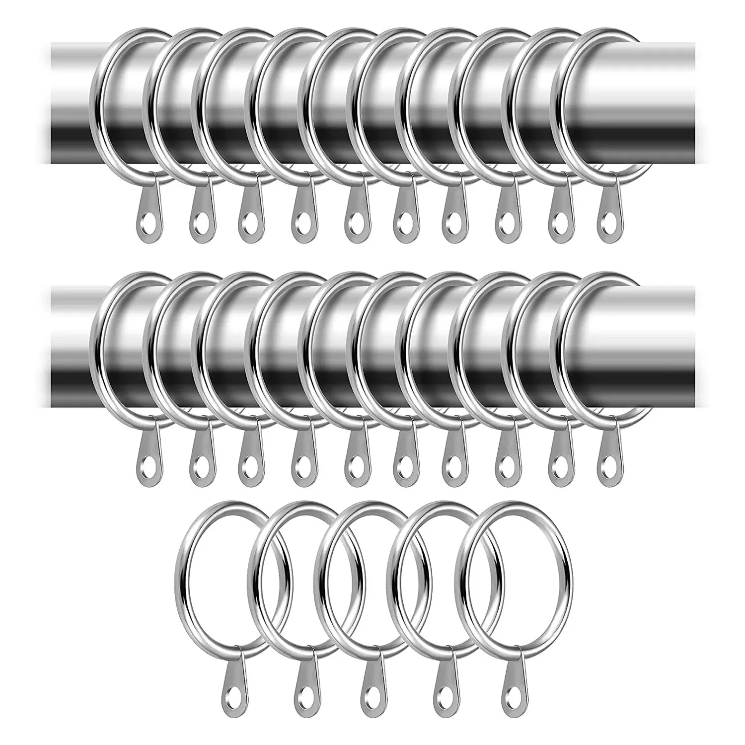 24 Pack Metal Curtain Rings, 30mm Internal Diameter Eyelets for Curtain Poles, Rods and Drapery, Silver