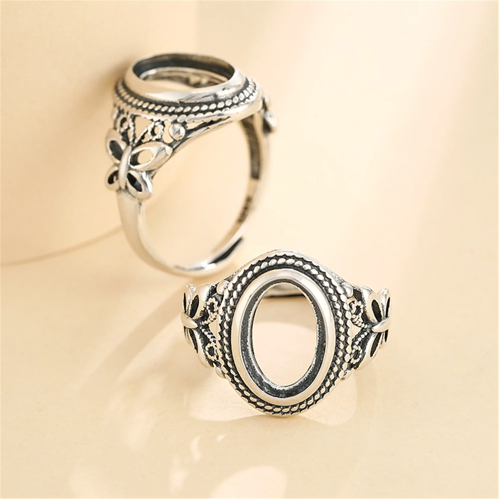 

Ring Setting for 8x11mm Oval Cabochons Ring Blank Thai Sterling Silver Adjustable Band Ring Base SR0014