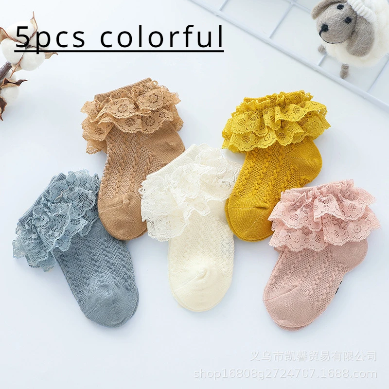 5Pairs Baby Girl Lace Baby Socks, Spring And Summer Crystal Silk Transparent Cute Mesh Breathable And Versatile Princess Socks