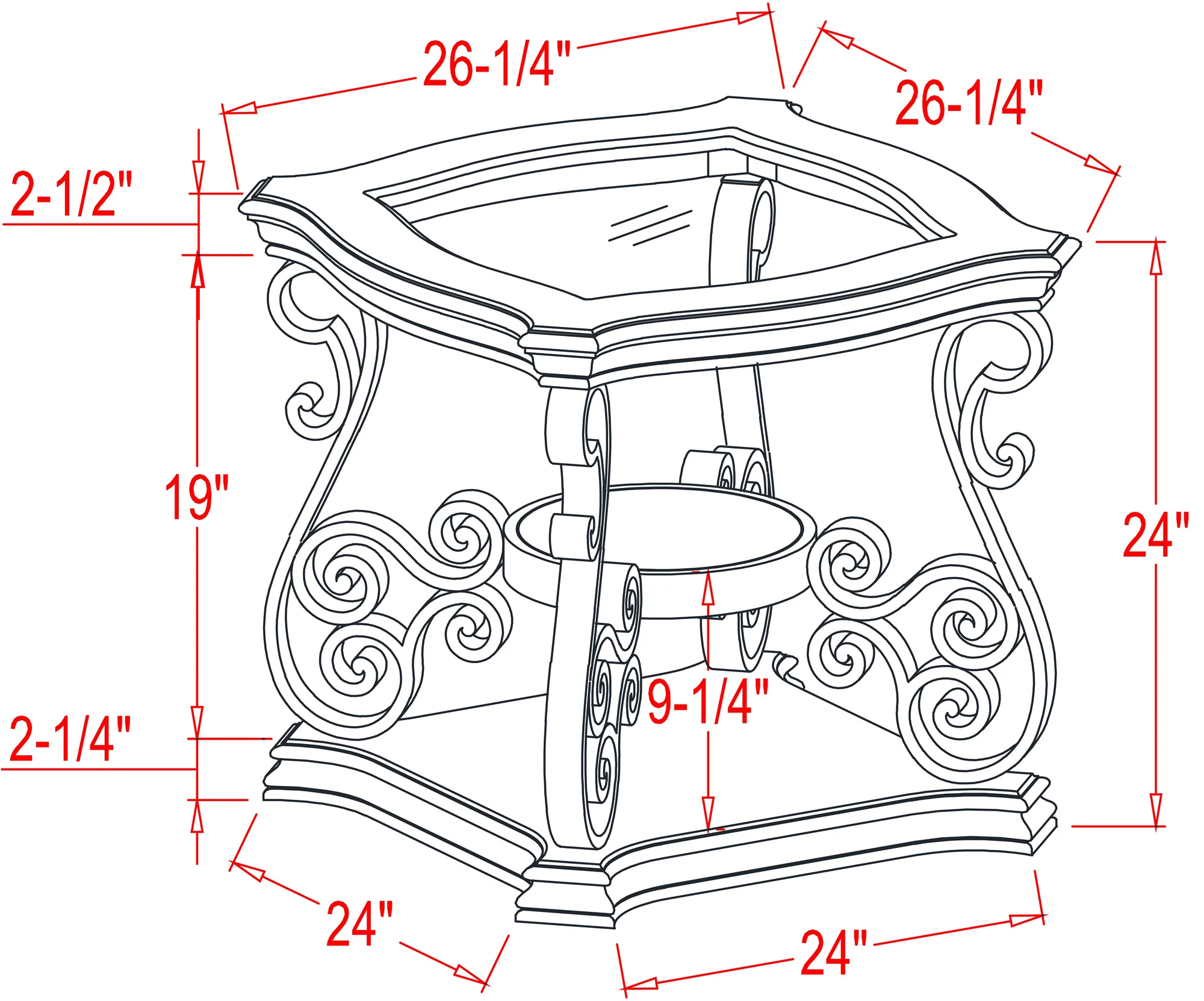 End table Glass table top MDF W/marble paper middle shelf powder coat finish metal legs(26.3