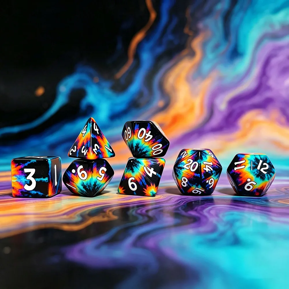 7Pcs Polyhedral Acrylic Dice Set Tie‑Dye Swirl Multicolor For DND RPG COC Tabletop Board Game Role Playing Game Accessories Dice