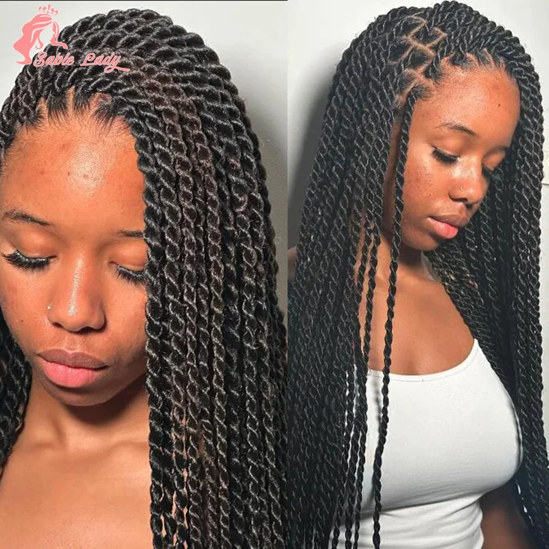 Long 36“ Senegalese Twist Braided Wigs Synthetic Full Lace Front Wig Knotless Box Braids Wig Black Women Cornrow Box Braided Wig