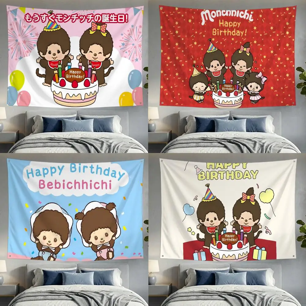 Character Toy Monchhichi Flags Lightweight no edging four rings hanging for indoor and outdoor decor