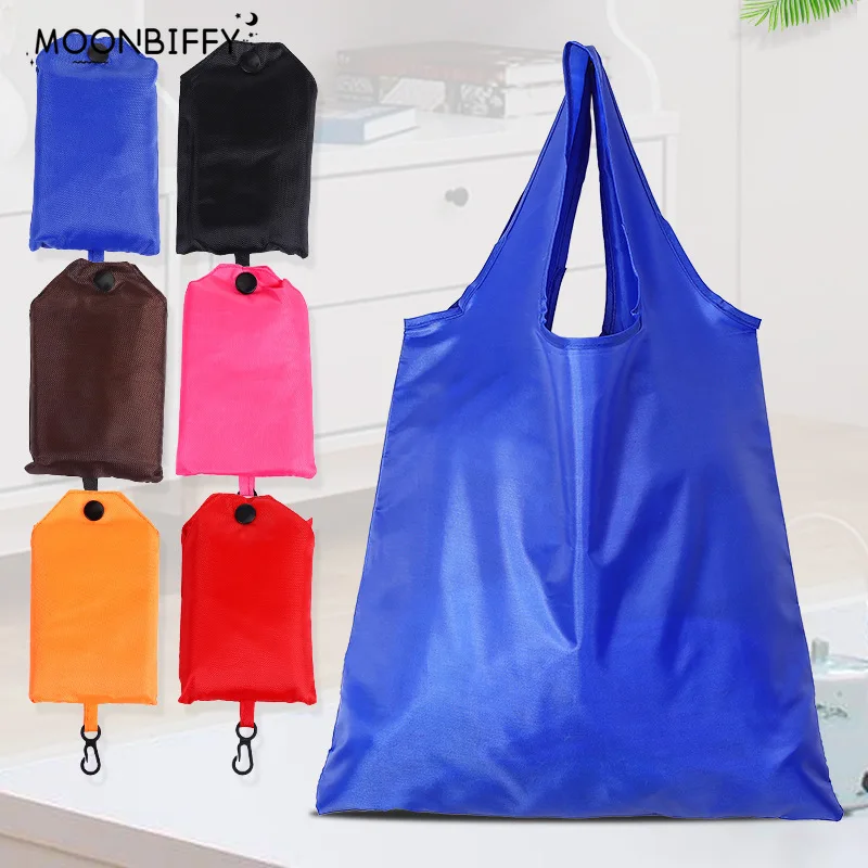 Portable Reusable Shopping Bag Oxford Washed Solid Color Grocery Purse Foldable Waterproof Ripstop Shoulder Handbag