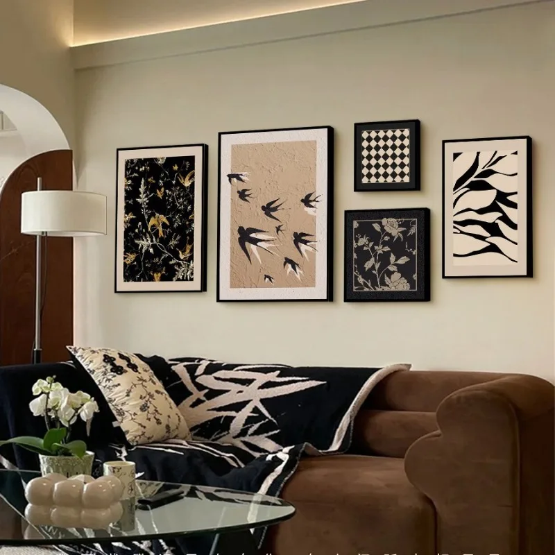 Living Room Art Decorative Wall Pictures Combination Retro Hanging Art Mural Sofa Background Wall Elegance Creative Home Decor