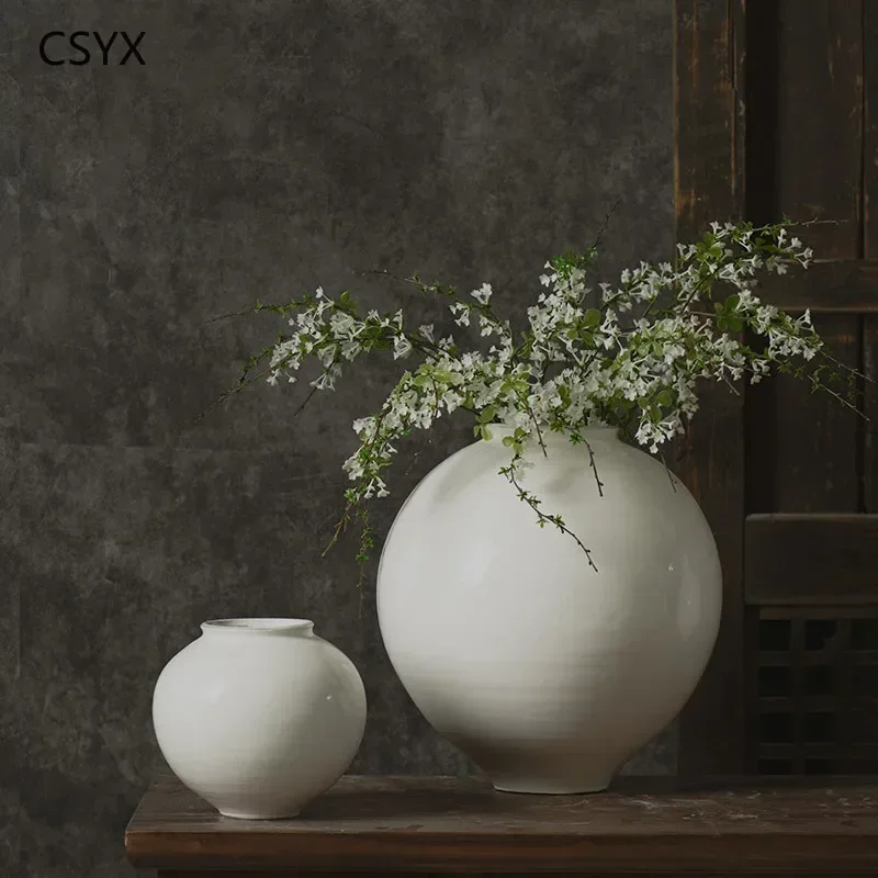 Handcrafted Ceramic Vase - Vintage White Zen Floral Art Decor, Perfect Dried Flowers B&B Ornament, Elevate Chambre Ambiance