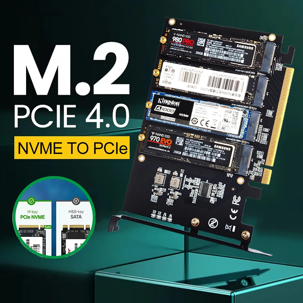 PCIE to M.2 NVME Adapter NVMe M.2 PCI Express Adapter 32Gbps PCI-E Card PCI x16 M Key SSD Computer Expansion Card Add On Cards