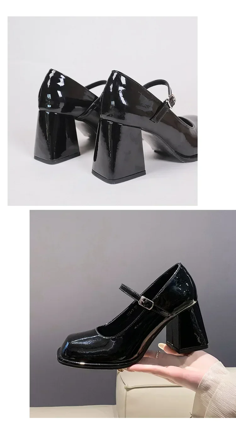 Damen Sommer Schwarze Neue Kleine Lederschuhe Mary Janes Vintage Schnalle Rutschfeste Sandalen Damen Mittelhohe Absätze Lässige Elegante Absätze – Detail 6