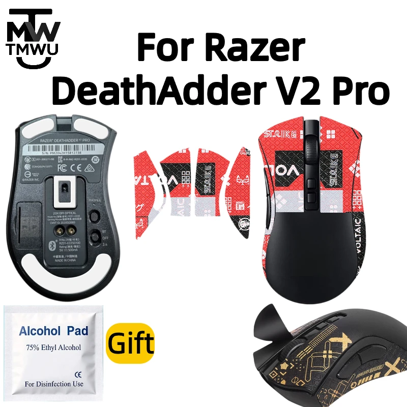 For Razer DeathAdder V2 Pro Anti-Slip Grip Tape + Ice Mouse Feet Skates, Sweat Sticker, Pre-Cut Accessory with Alcohol Pad Gift