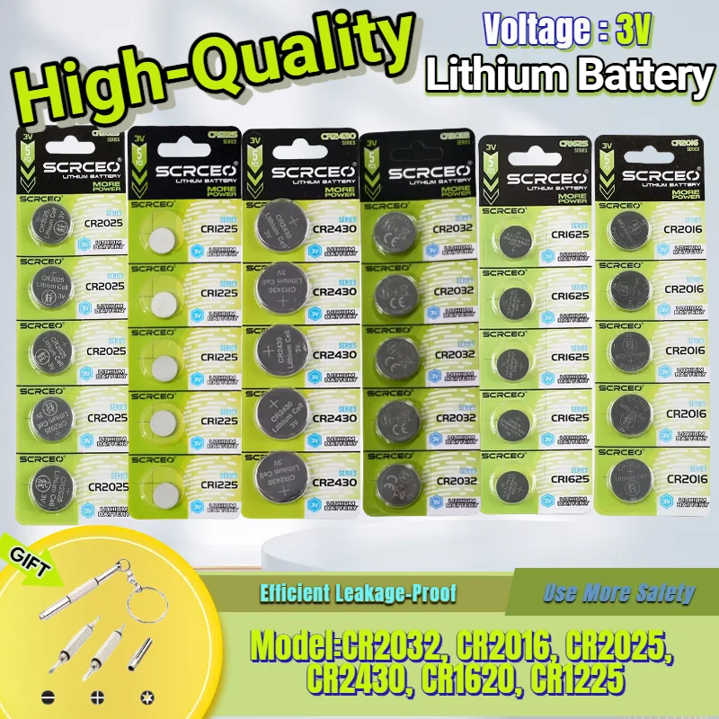 

3V CR2032 CR2025 CR2016 Lithium Button Battery High Capacity,Long-Lasting for Car Keys,Remotes,Watches,Cameras,Calculators toys