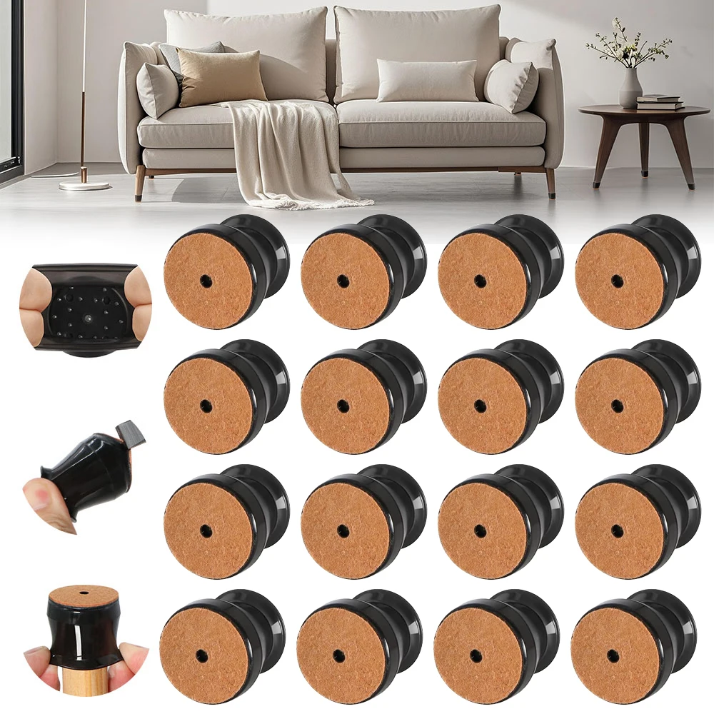 36 pcs Black silicone chair leg protectors with brown bases, suitable for furniture casters with felt pads on hardwood floors