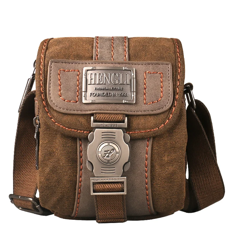 Ruil High Quality Vintage Canvas Small Bag Men\'s Fashion Multifunctional Pocket Casual Travel Phone Bag Messenger Bag Retro Bag