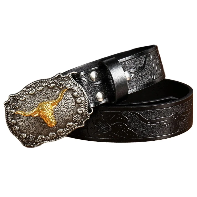 Women Belt Aesthetic Engraved Buckle PU Belt Elegant DressingUp Pants Belt Western Waistband Cowgirl Waiststrap