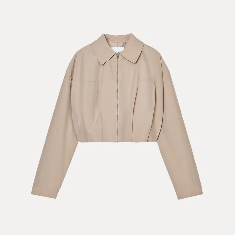 

Spring 2025 Women's Faion Folded Decoration Wide Sle Long Sve ort Coat Turn-down Collar Polyester Fiber 00% Jaet