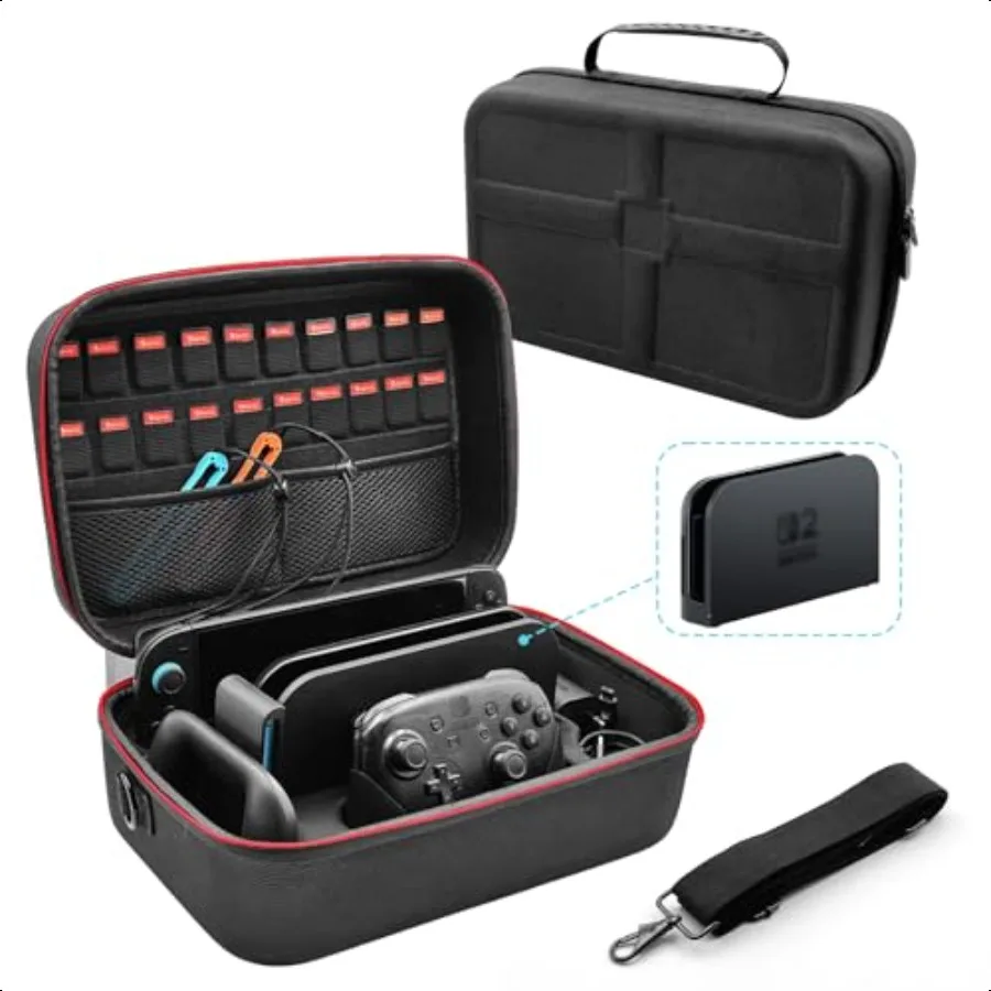 

Switch 2 Case for 2025 with 20 Game Card Slots Large Space Carrying Bag with dock Hard Shell Full Protection All In One Travel