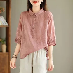 High Quality Women Casual Shirt New Arrival 2024 Summer Vintage Style Loose Comfortable Female Half Sleeve Tops Shirts B3625