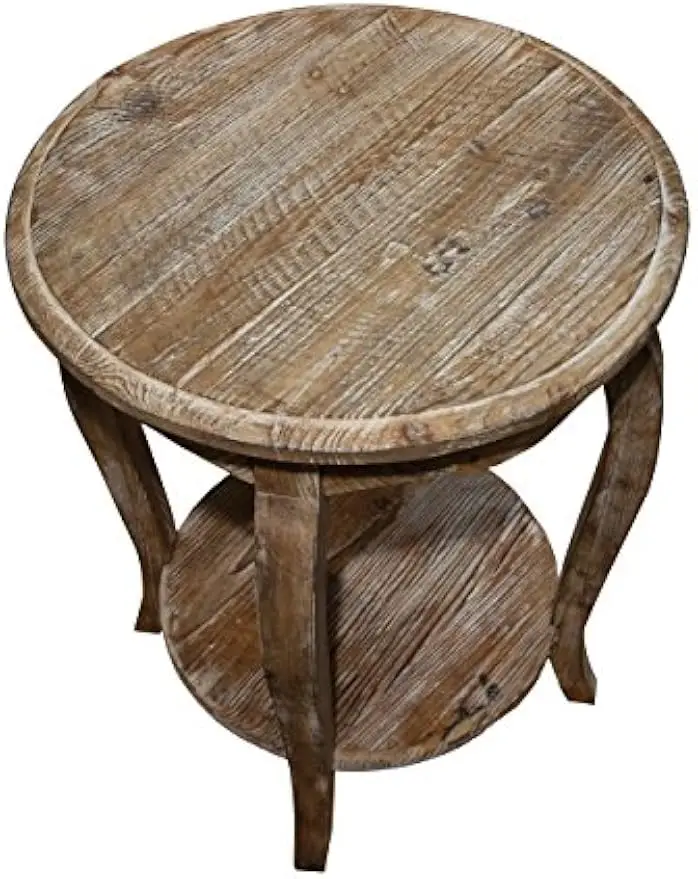 Austerity Reclaimed Wood Round End Table, Driftwood