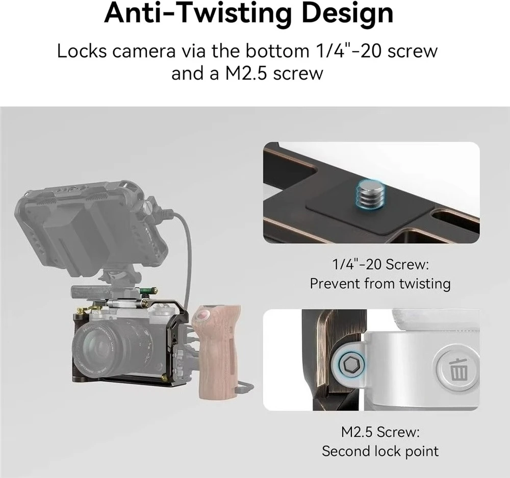 قفص SmallRig X-T5 القديم لـ X-T5، مع غطاء الحذاء الساخن مع مستوى الفقاعات، 3/8 بوصة - 16 فتحة تحديد موقع