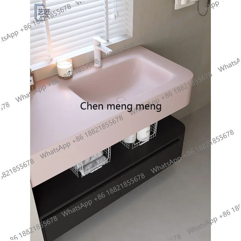 

Integrated basin, rounded corner bathroom cabinet, combined bathroom, hand wash and face wash table customization