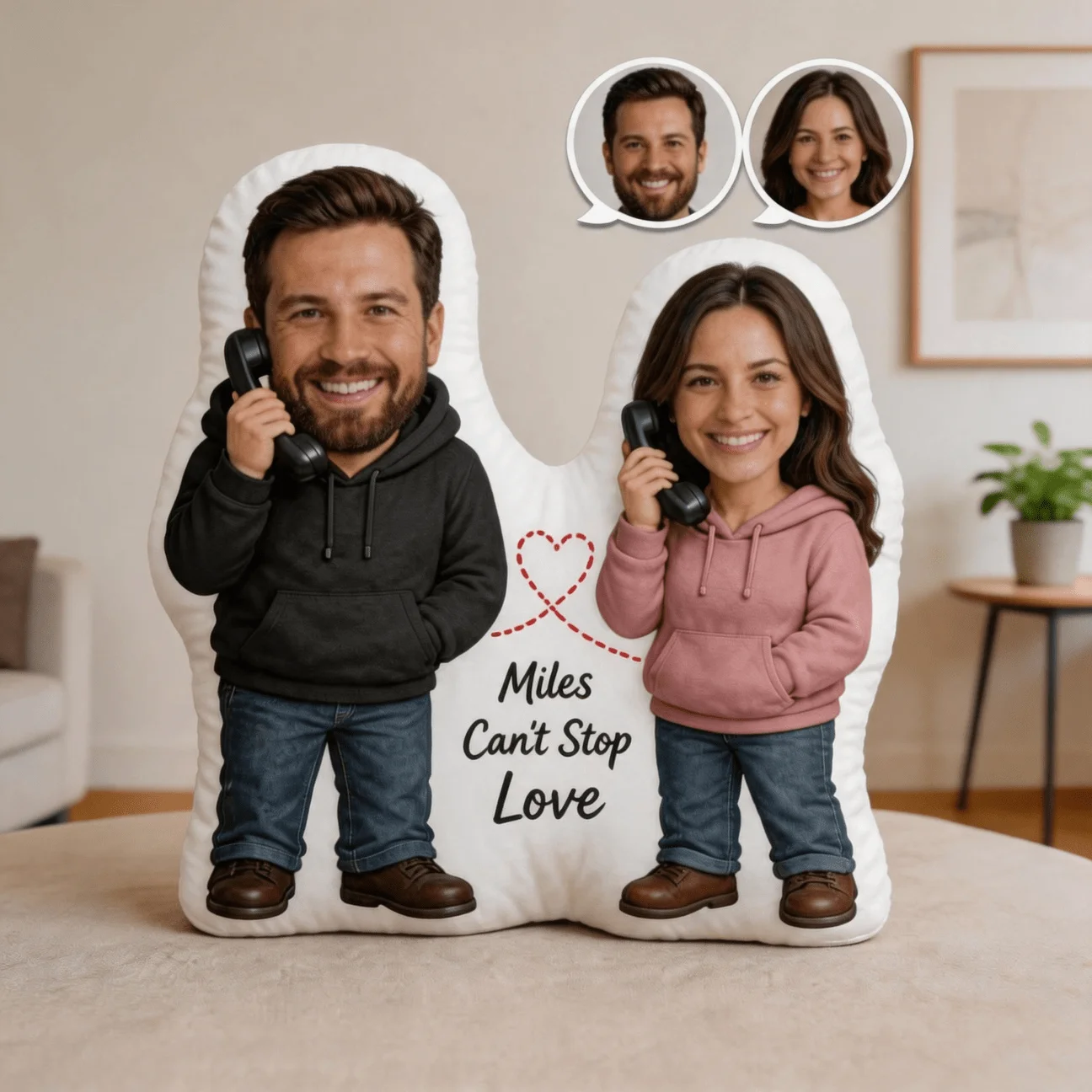 Personalized Couple Photo Shaped Pillow, Romantic Long Distance Love Custom Picture Decorative Cushion with Double-Sided Printin