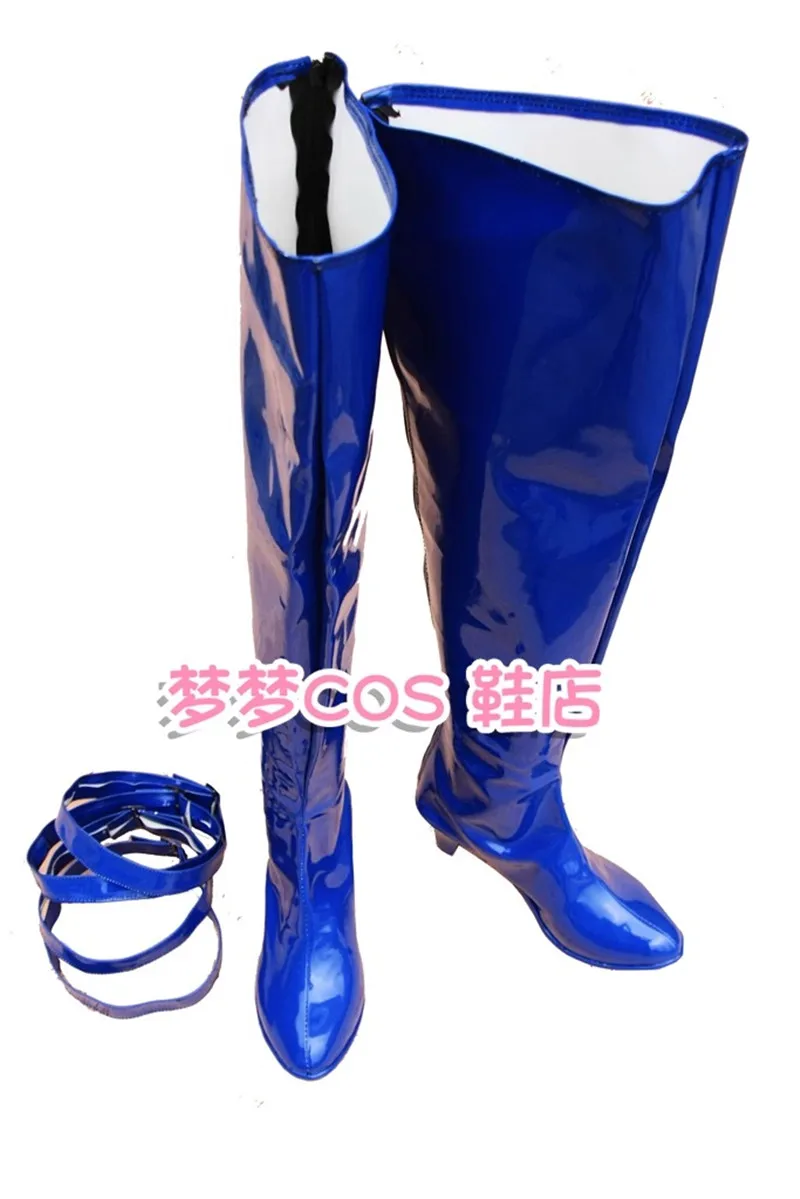 Anime X-MAN Psylocke azole Panoramique Cosplay Costume Chaussures Bleu Bottes Faites À La Main