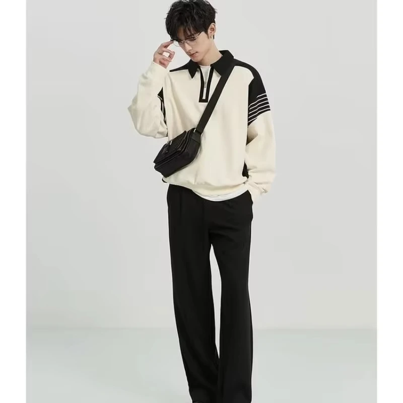 2024 Nieuwe herfstmodetrend Merk Geavanceerd paneel Gekleurde polokraag Halve rits Losse en slanke heren casual trui met lange mouwen