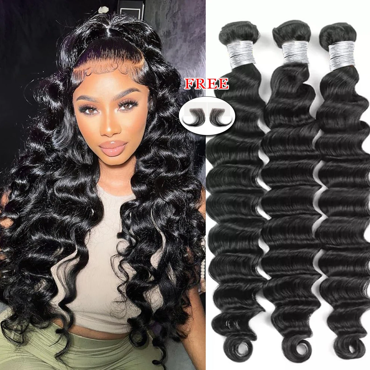 

16A Свободные волнистые пучки 100% человеческие волосы Необработанные девственные необработанные наращивания 30-дюймовые свободные пучки глубоких волн с двойным утком Оптовая продажа