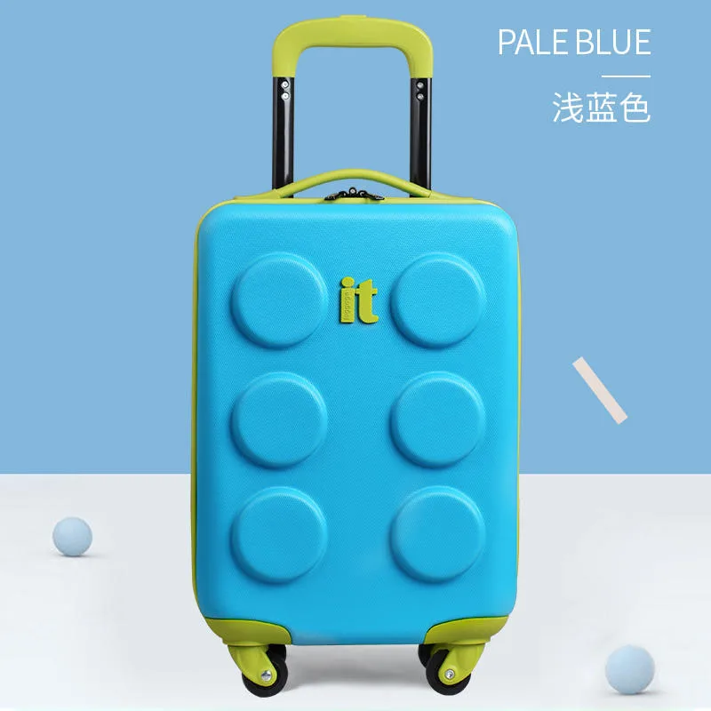 Children\'s luggage 16 inch small boarding trolley case cartoon building blocks travel case cardan wheel suitcase