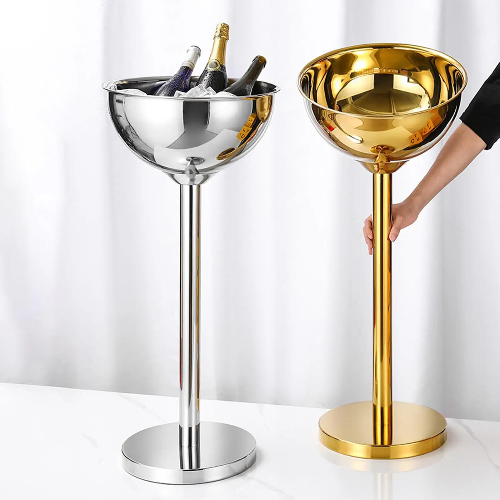 Standing Champagne Bucket Stainless Steel Ice Wine Cooler with Stand Large Drink Tub for Outdoor BBQ Wedding Club Events