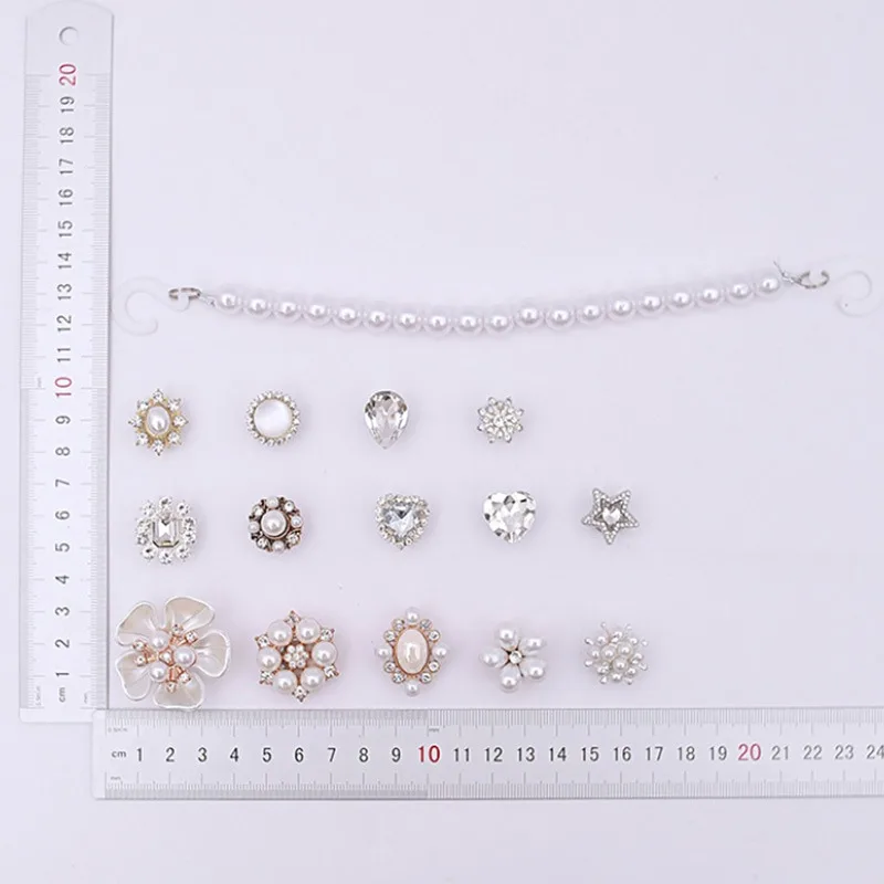 15-teiliges Modisches Schuh-Charms-Set für Sandalen und Clogs, DIY-Zubehör, Strass-Perlen-Kette, Personalisierte Schuhdekoration für Damen – Detail 2