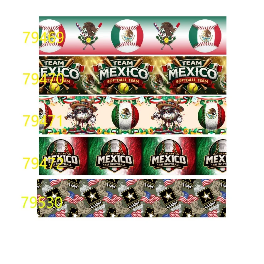 50yards Mexico Softball Team Printed Grosgrain Ribbon Cartoon Satin Ribbons for Hairbows Craft DIY Materials Accessories