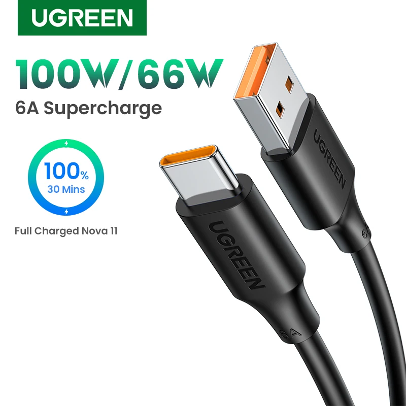 UGREEN 6A USB Type C Cable 100W/66W For Huawei Honor USB C Data Cord 27W Fast Charge For Xiaomi USB Type C Charging Super Charge