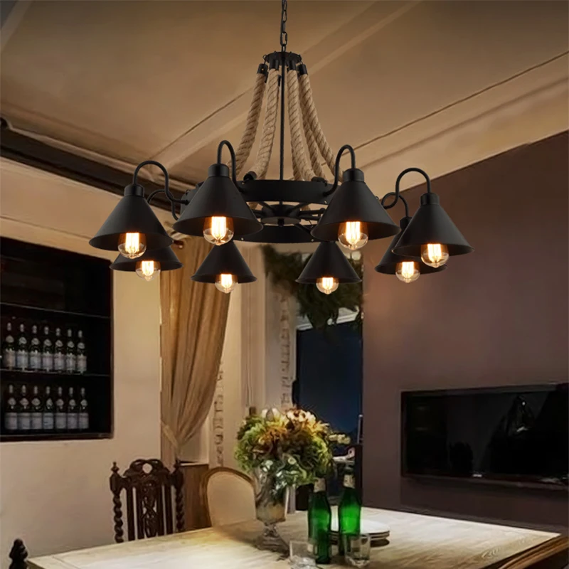 Retro Nostalgic LOFT Industrial Style Creative Personalized Restaurant Lighting Shop Hemp Rope Ceiling Lamp