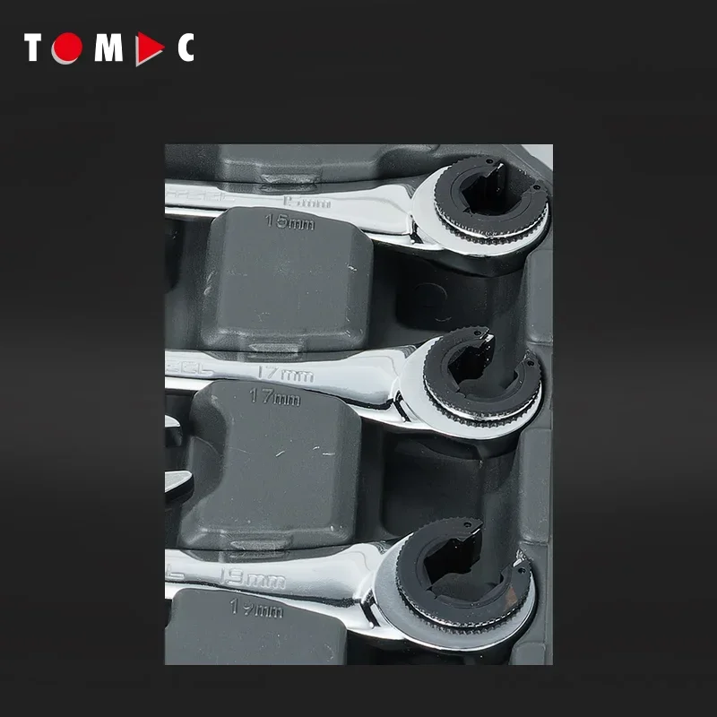 TOMAC 12-Piece Professional Ratchet Tubing Wrench Set - Comprehensive Plumbing and Automotive Tool Kit with BMC