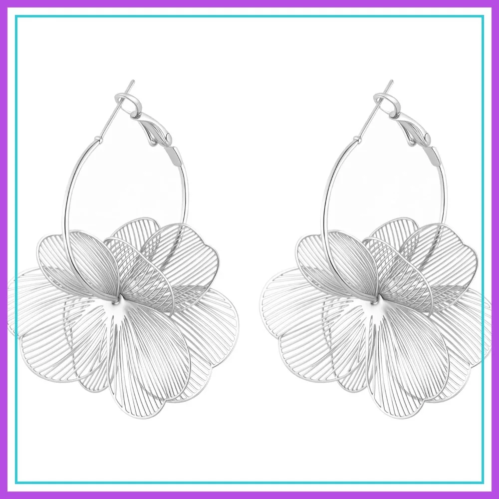 

Dangle Flower Earrings for Women Statement Trendy Hoop Earring Floral Drop Jewelry