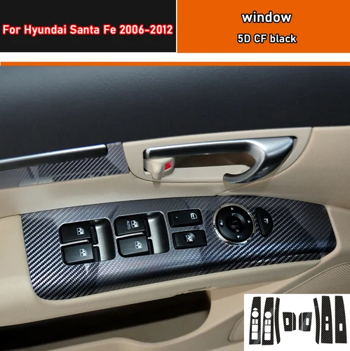 Estilo de coche calcomanía de carbono negro botón de elevación de ventana de coche cubierta de Panel de interruptor pegatina embellecedora 4 unids/set para Hyundai Santa Fe 2006-2012