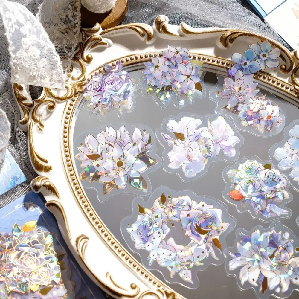 20 個クリエイティブかわいい花植物ステッカー DIY 手作り PET ハンドブックステッカー花柄レーザーノートブックステッカー