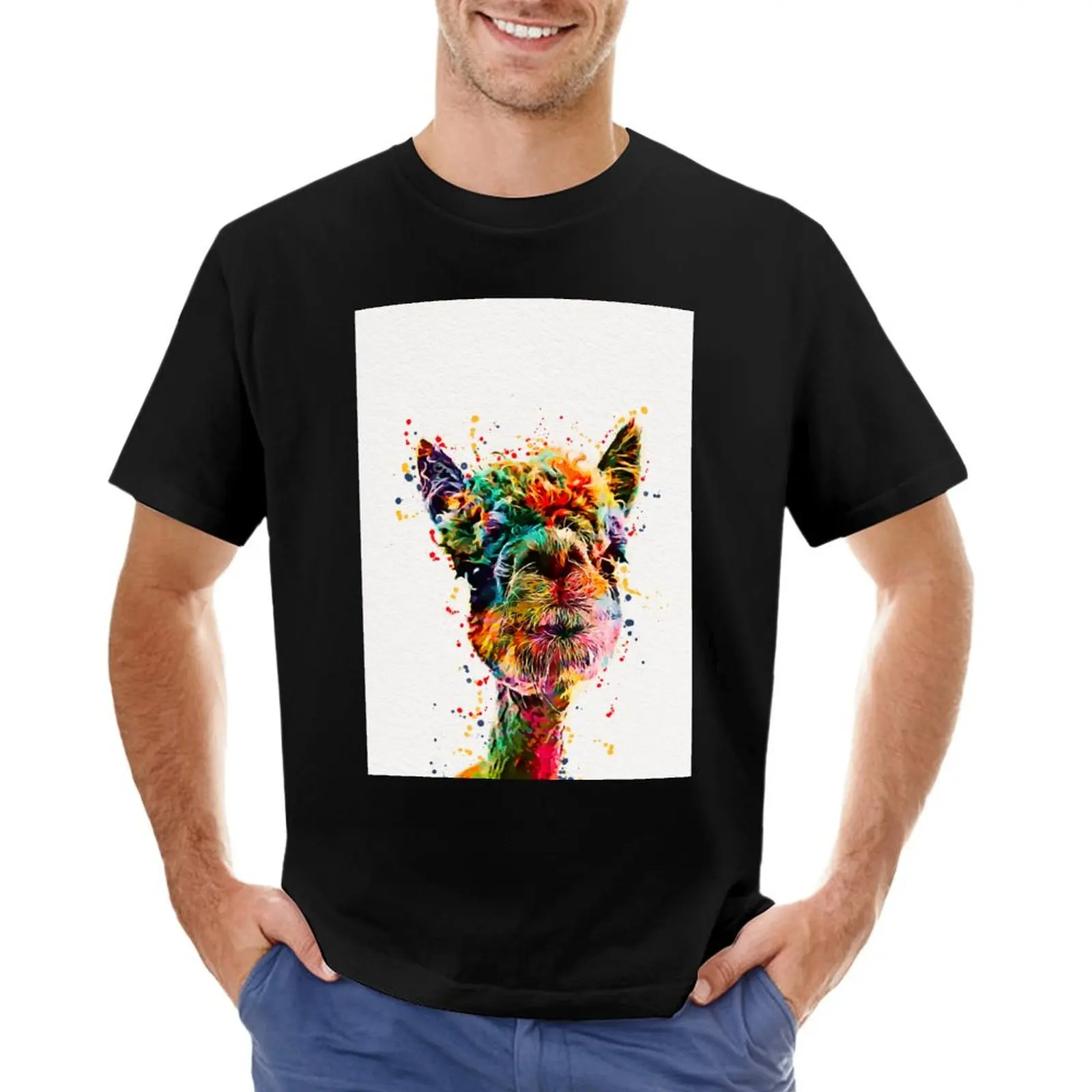 Llama Watercolor Art Work Alpaca T-Shirt custom t shirt customs design your own mens plain t shirts