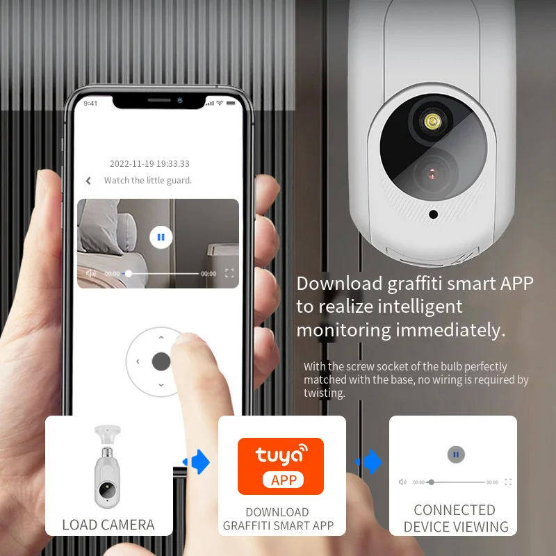 

2MP 1080P Tuya/Yilot APP E27 Lamp Head Socket Wireless WIFI IP Camera AI Humanoid Detection Intercom CCTV Baby Monitor
