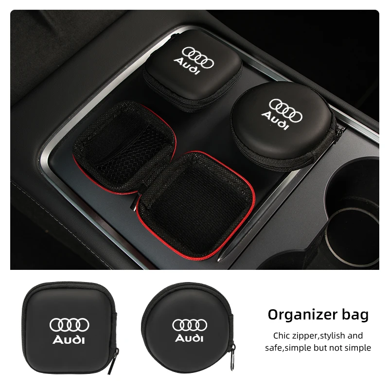 Car Logo Portable Storage Bag Bluetooth Headset Charger Organizer For Audi A1 A3 A4 A5 A6 A7 A8 Q2 Q5 Q7 Q8 S7 S8 S3 S4 RS5 RS6