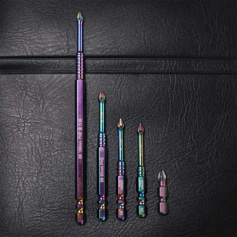 6/8PCS S6 Colorful Titanium Magnetic Batch Head High Hardness Precision Cross Screwdriver Bits Ph2 Impact