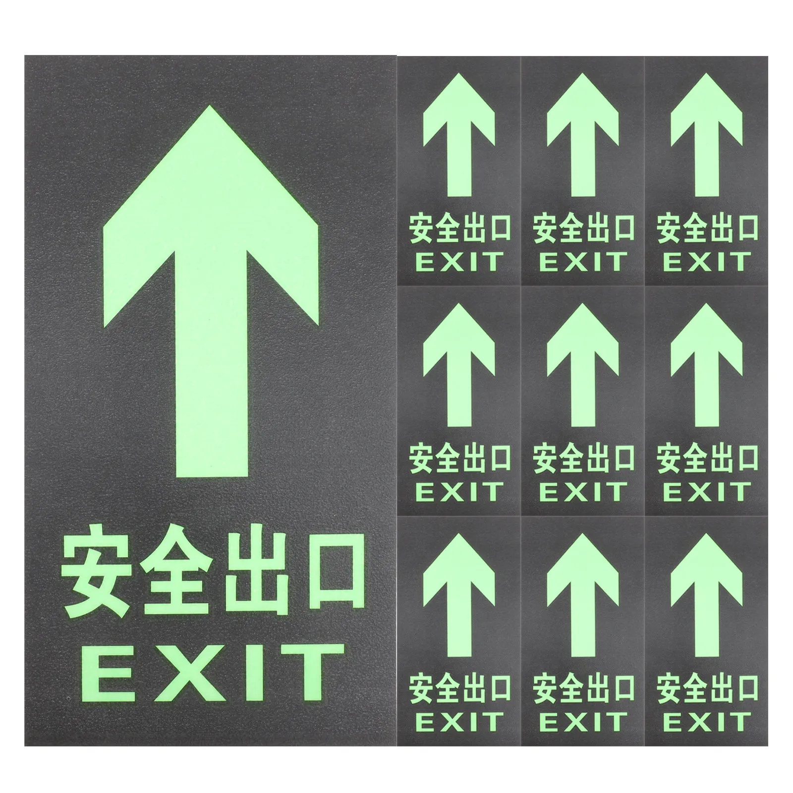 

10Pcs Luminous PVC Safety Sign Stickers Glow in Dark Exit Decals Self Luminous Emergency Directional Indicator for Shopping Mall