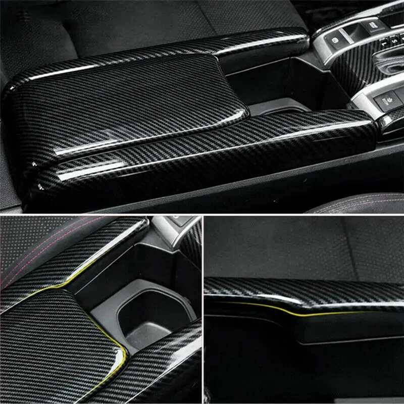 3 Pcs Car ABS Carbon Fiber Central Armrest Box Panel Cover For Honda Civic 2016- 2021 Accessories Interior Parts