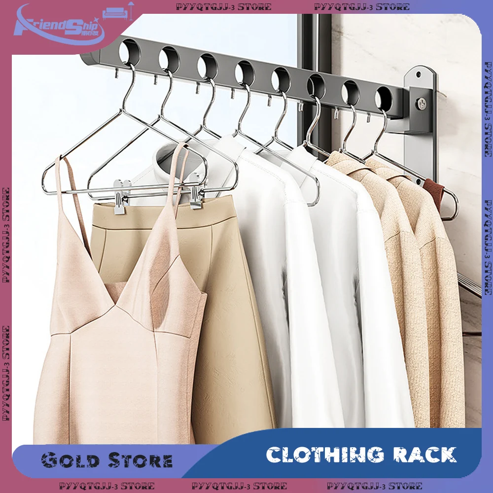 

Retractable Clothes Hanger Wall-Mounted Stainless Steel Folding Hook No Punching Drying Rack Space Saving Clothes Organizer
