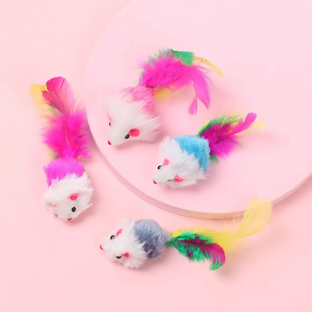 10Pcs Funny Cat Mouse Toys Interactive Mice Rattle Set for Indoor Cats and Kittens Assorted Color Catnip Toys with Feather Tail