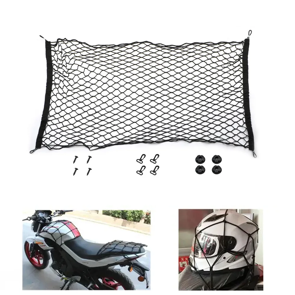 

Universal 90x40cm/110x50cm Motorcycle Storage Net Bag Auto Trunk Cargo Luggage Nets Holder Nylon Elastic Mesh Car Accessories