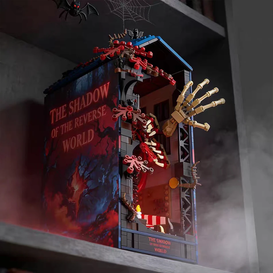 MOC Strangered Story Casa del Mostro Vecna Capovolta, Kit di Costruzione Book Nook, Puzzle 3D, Libreria con LED, Mattoncini Giocattolo, Regalo per Bambini