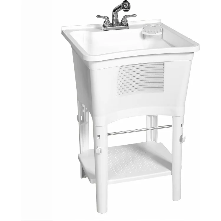 Utility Sink with Faucet, White, 24