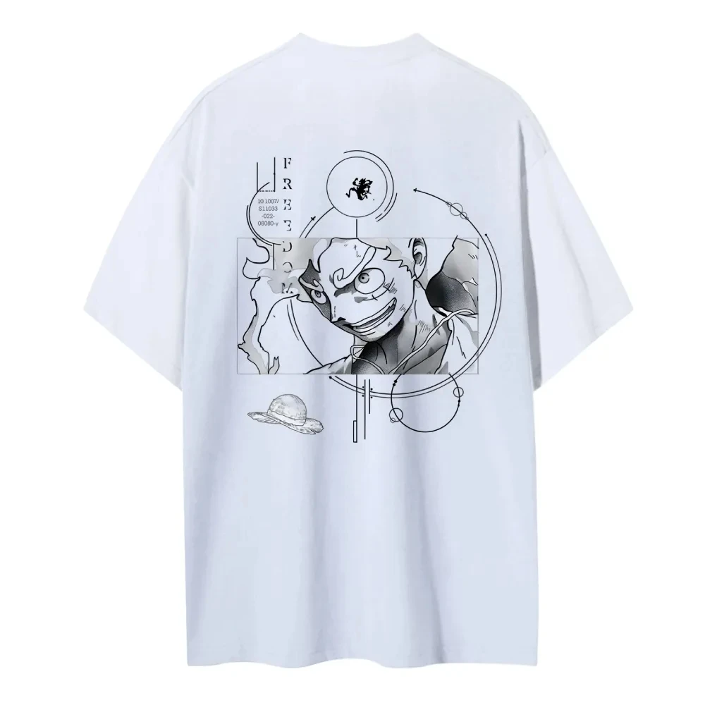 

One Piece Luffy Straw Hat Anime Graphic T - Shirt 2025 Summer Men's Cotton Loose Fit Casual Streetwear Black and White Print